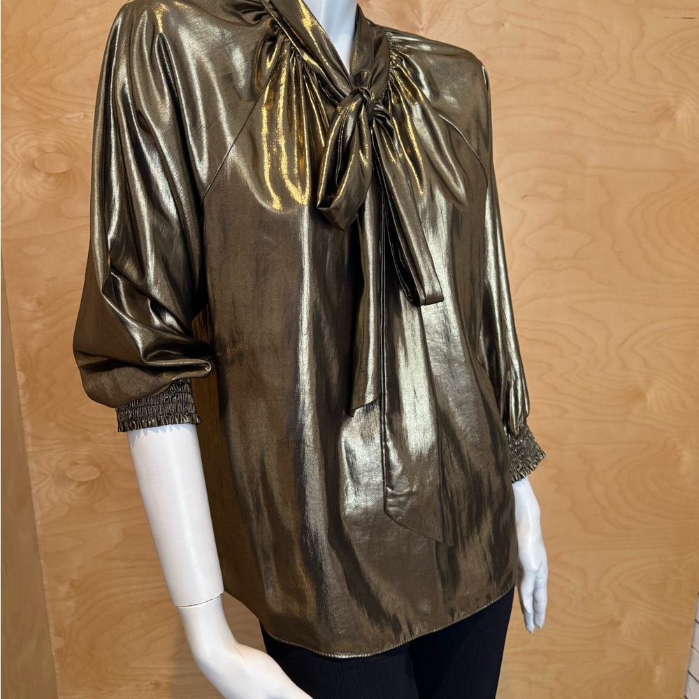 Metallic Gold Women's Top with Bow Detail